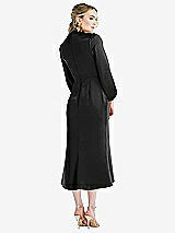 Rear View Thumbnail - Black High Collar Puff Sleeve Midi Dress - Bronwyn