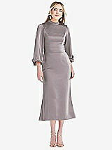 Front View Thumbnail - Cashmere Gray High Collar Puff Sleeve Midi Dress - Bronwyn
