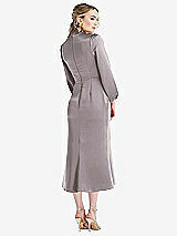 Rear View Thumbnail - Cashmere Gray High Collar Puff Sleeve Midi Dress - Bronwyn