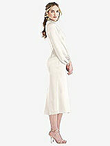 Side View Thumbnail - Ivory High Collar Puff Sleeve Midi Dress - Bronwyn