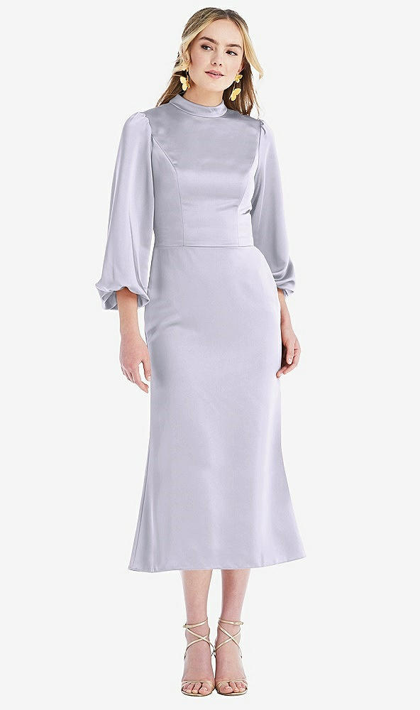Front View - Silver Dove High Collar Puff Sleeve Midi Dress - Bronwyn