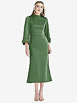 Front View Thumbnail - Vineyard Green High Collar Puff Sleeve Midi Dress - Bronwyn