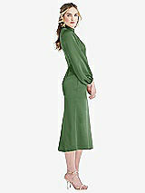 Side View Thumbnail - Vineyard Green High Collar Puff Sleeve Midi Dress - Bronwyn