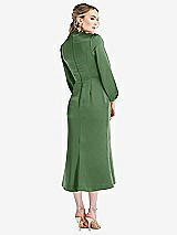 Rear View Thumbnail - Vineyard Green High Collar Puff Sleeve Midi Dress - Bronwyn