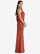 Side View Thumbnail - Amber Sunset Draped Twist Halter Tie-Back Trumpet Gown