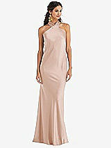 Front View Thumbnail - Cameo Draped Twist Halter Tie-Back Trumpet Gown