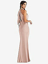 Alt View 1 Thumbnail - Toasted Sugar Draped Twist Halter Tie-Back Trumpet Gown