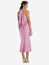Rear View Thumbnail - Powder Pink Draped Twist Halter Tie-Back Midi Dress - Paloma