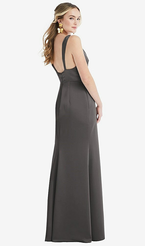 Back View - Caviar Gray Twist Strap Maxi Slip Dress with Front Slit - Neve
