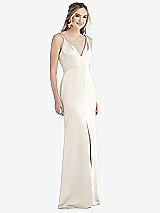 Front View Thumbnail - Ivory Twist Strap Maxi Slip Dress with Front Slit - Neve