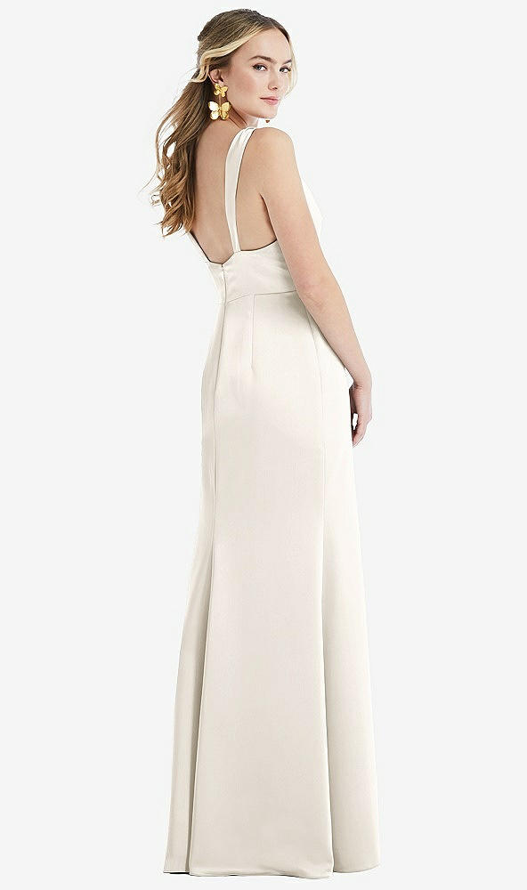 Back View - Ivory Twist Strap Maxi Slip Dress with Front Slit - Neve