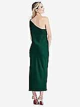 Rear View Thumbnail - Hunter Green One-Shoulder Asymmetrical Midi Slip Dress