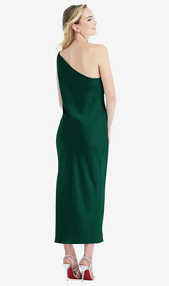 Back View - Hunter Green One-Shoulder Asymmetrical Midi Slip Dress
