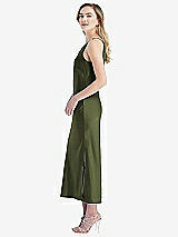 Side View Thumbnail - Olive Green One-Shoulder Asymmetrical Midi Slip Dress