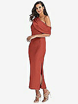 Side View Thumbnail - Amber Sunset Draped One-Shoulder Convertible Midi Slip Dress