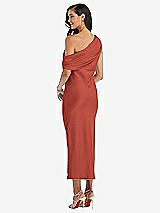 Rear View Thumbnail - Amber Sunset Draped One-Shoulder Convertible Midi Slip Dress