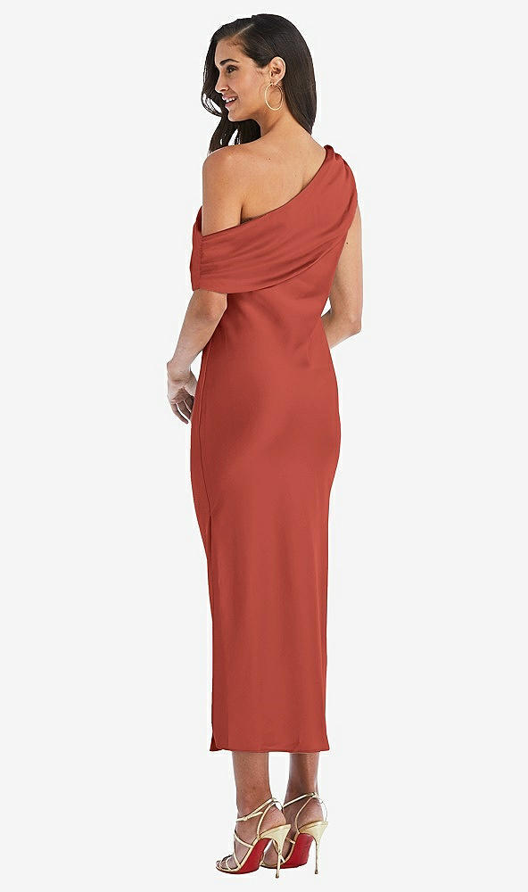 Back View - Amber Sunset Draped One-Shoulder Convertible Midi Slip Dress