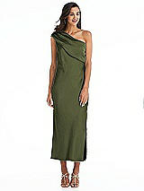 Alt View 1 Thumbnail - Olive Green Draped One-Shoulder Convertible Midi Slip Dress