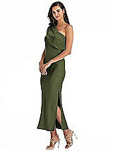 Alt View 2 Thumbnail - Olive Green Draped One-Shoulder Convertible Midi Slip Dress