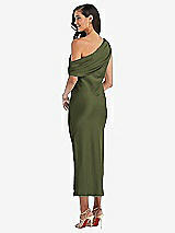 Rear View Thumbnail - Olive Green Draped One-Shoulder Convertible Midi Slip Dress