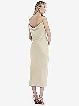 Rear View Thumbnail - Champagne Asymmetrical One-Shoulder Cowl Midi Slip Dress