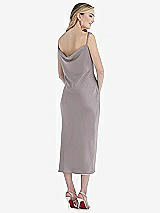 Rear View Thumbnail - Cashmere Gray Asymmetrical One-Shoulder Cowl Midi Slip Dress