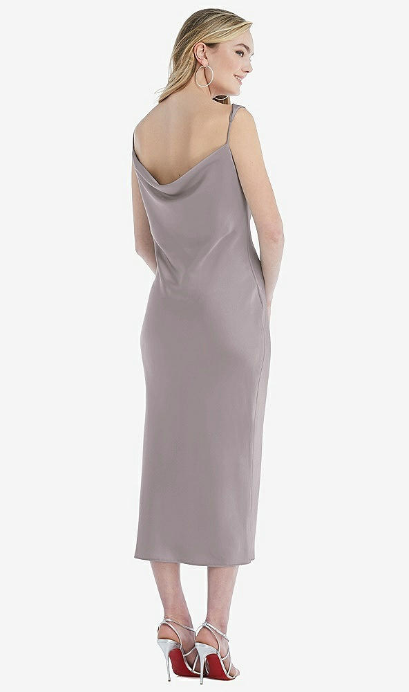 Back View - Cashmere Gray Asymmetrical One-Shoulder Cowl Midi Slip Dress