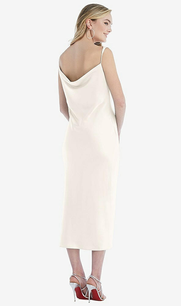 Back View - Ivory Asymmetrical One-Shoulder Cowl Midi Slip Dress