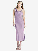 Front View Thumbnail - Pale Purple Asymmetrical One-Shoulder Cowl Midi Slip Dress