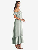 Side View Thumbnail - Willow Green Ruffled Off-the-Shoulder Tiered Cuff Sleeve Midi Dress