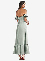 Rear View Thumbnail - Willow Green Ruffled Off-the-Shoulder Tiered Cuff Sleeve Midi Dress