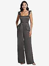 Alt View 1 Thumbnail - Caviar Gray Ruffled Sleeve Tie-Back Jumpsuit with Pockets