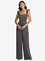 Front View Thumbnail - Caviar Gray Ruffled Sleeve Tie-Back Jumpsuit with Pockets