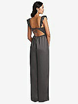 Rear View Thumbnail - Caviar Gray Ruffled Sleeve Tie-Back Jumpsuit with Pockets