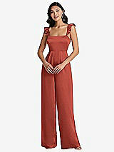 Front View Thumbnail - Amber Sunset Ruffled Sleeve Tie-Back Jumpsuit with Pockets