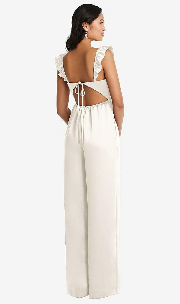 Back View - Ivory Ruffled Sleeve Tie-Back Jumpsuit with Pockets