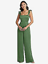 Front View Thumbnail - Vineyard Green Ruffled Sleeve Tie-Back Jumpsuit with Pockets