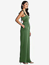 Side View Thumbnail - Vineyard Green Ruffled Sleeve Tie-Back Jumpsuit with Pockets