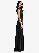 Side View Thumbnail - Black Shirred Cap Sleeve Maxi Dress with Keyhole Cutout Back