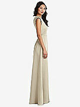 Side View Thumbnail - Champagne Shirred Cap Sleeve Maxi Dress with Keyhole Cutout Back