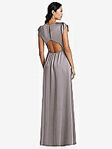 Rear View Thumbnail - Cashmere Gray Shirred Cap Sleeve Maxi Dress with Keyhole Cutout Back