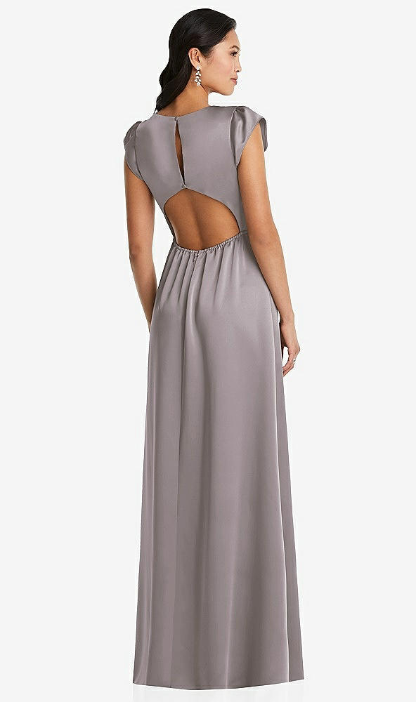 Back View - Cashmere Gray Shirred Cap Sleeve Maxi Dress with Keyhole Cutout Back