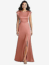 Front View Thumbnail - Desert Rose Shirred Cap Sleeve Maxi Dress with Keyhole Cutout Back