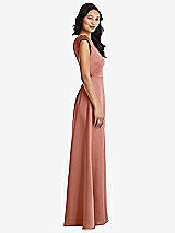 Side View Thumbnail - Desert Rose Shirred Cap Sleeve Maxi Dress with Keyhole Cutout Back