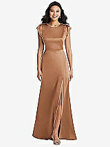Front View Thumbnail - Toffee Shirred Cap Sleeve Maxi Dress with Keyhole Cutout Back