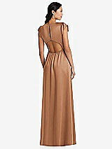 Rear View Thumbnail - Toffee Shirred Cap Sleeve Maxi Dress with Keyhole Cutout Back