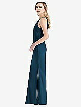 Side View Thumbnail - Atlantic Blue One-Shoulder Asymmetrical Maxi Slip Dress