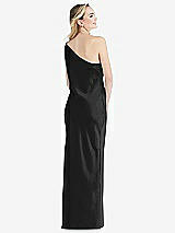 Rear View Thumbnail - Black One-Shoulder Asymmetrical Maxi Slip Dress