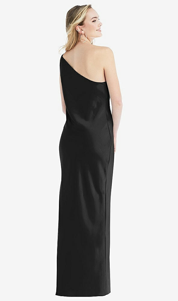 Back View - Black One-Shoulder Asymmetrical Maxi Slip Dress