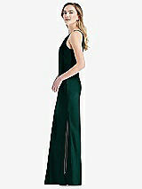 Side View Thumbnail - Evergreen One-Shoulder Asymmetrical Maxi Slip Dress